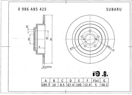 BOSCH 0 986 AB5 425 - Əyləc Diski furqanavto.az