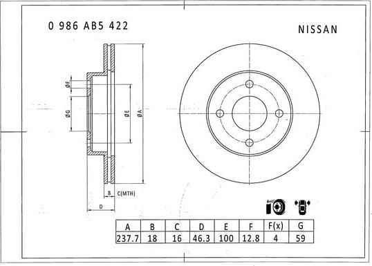 BOSCH 0 986 AB5 422 - Əyləc Diski furqanavto.az