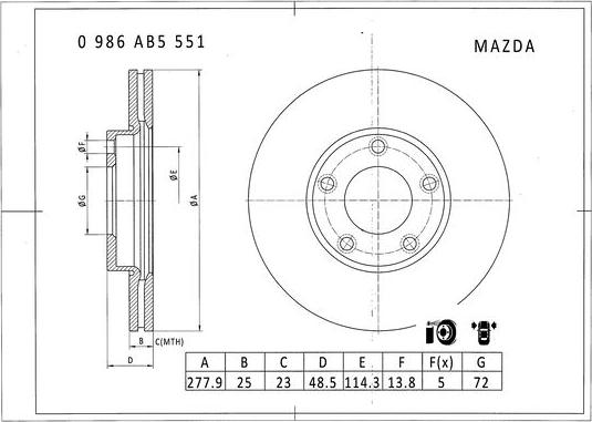 BOSCH 0 986 AB5 551 - Əyləc Diski furqanavto.az