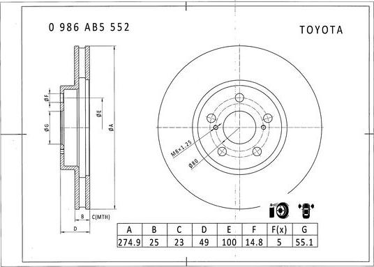 BOSCH 0 986 AB5 552 - Əyləc Diski furqanavto.az