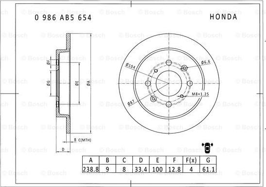 BOSCH 0 986 AB5 654 - Əyləc Diski furqanavto.az