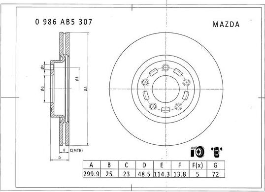 BOSCH 0 986 AB5 307 - Əyləc Diski furqanavto.az