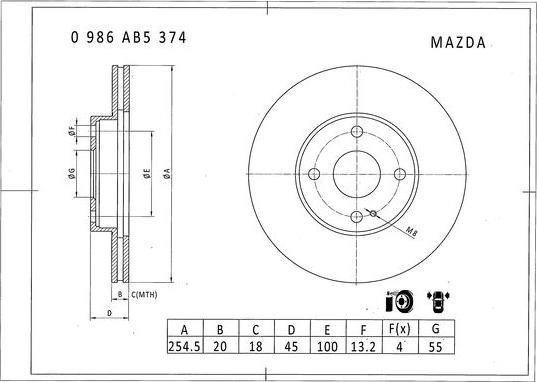 BOSCH 0 986 AB5 374 - Əyləc Diski furqanavto.az