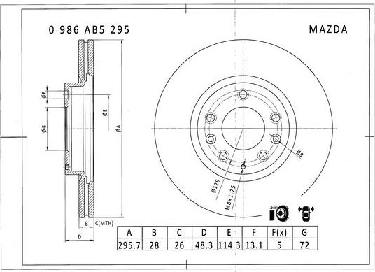 BOSCH 0 986 AB5 295 - Əyləc Diski furqanavto.az