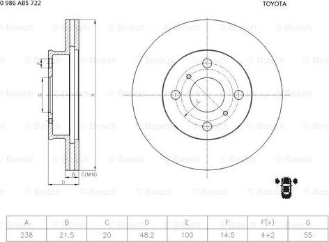 BOSCH 0 986 AB5 722 - Əyləc Diski furqanavto.az