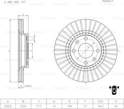 BOSCH 0 986 AB6 147 - Əyləc Diski furqanavto.az