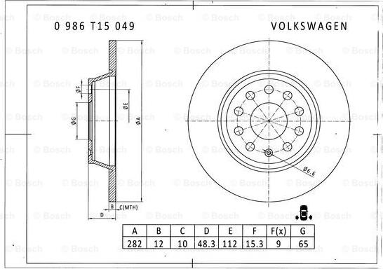 BOSCH 0 986 T15 049 - Əyləc Diski furqanavto.az