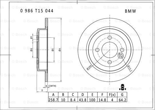 BOSCH 0 986 T15 044 - Əyləc Diski furqanavto.az