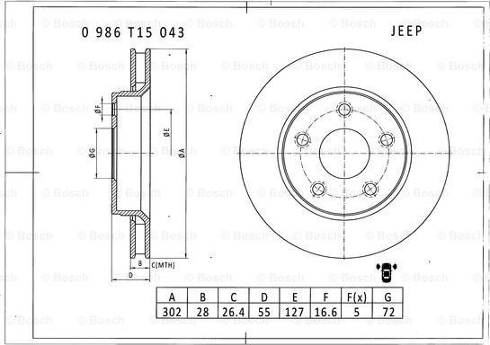 BOSCH 0 986 T15 043 - Əyləc Diski furqanavto.az