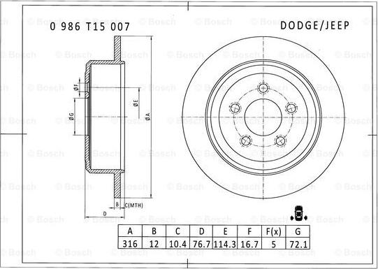 BOSCH 0 986 T15 007 - Əyləc Diski furqanavto.az