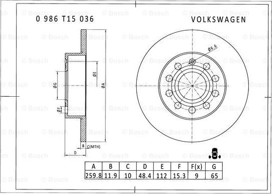 BOSCH 0 986 T15 036 - Əyləc Diski furqanavto.az