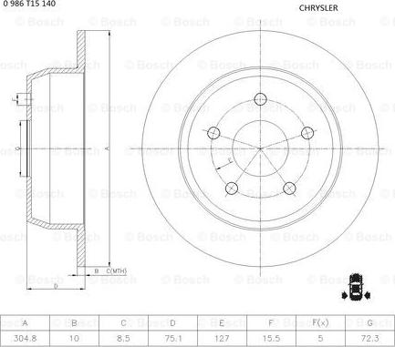 BOSCH 0 986 T15 140 - Əyləc Diski furqanavto.az