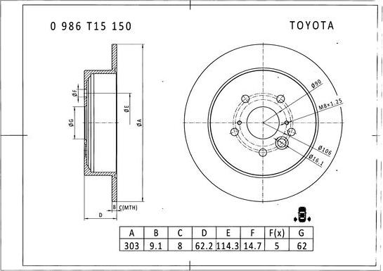 BOSCH 0 986 T15 150 - Əyləc Diski furqanavto.az