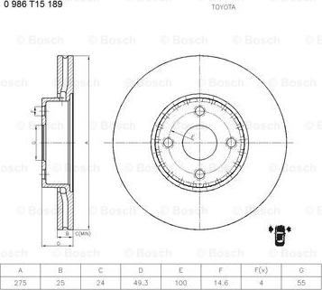 BOSCH 0 986 T15 189 - Əyləc Diski furqanavto.az