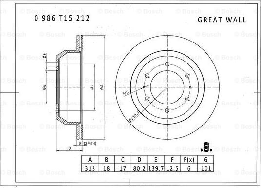 BOSCH 0 986 T15 212 - Əyləc Diski furqanavto.az