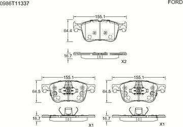 BOSCH 0 986 T11 337 - Əyləc altlığı dəsti, əyləc diski furqanavto.az