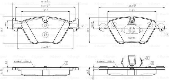 BOSCH 0 986 TB3 138 - Əyləc altlığı dəsti, əyləc diski furqanavto.az