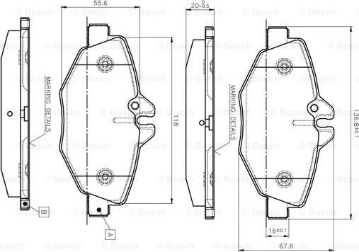 BOSCH 0 986 TB2 450 - Əyləc altlığı dəsti, əyləc diski furqanavto.az