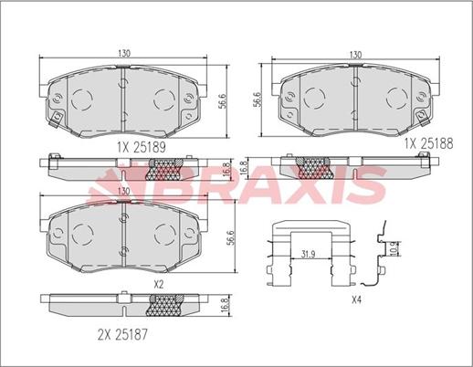 Braxis AB0619 - Əyləc altlığı dəsti, əyləc diski furqanavto.az