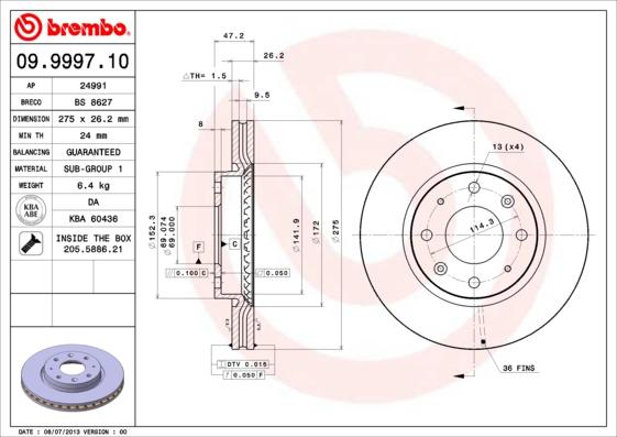 Brembo 09.9997.10 - Əyləc Diski furqanavto.az