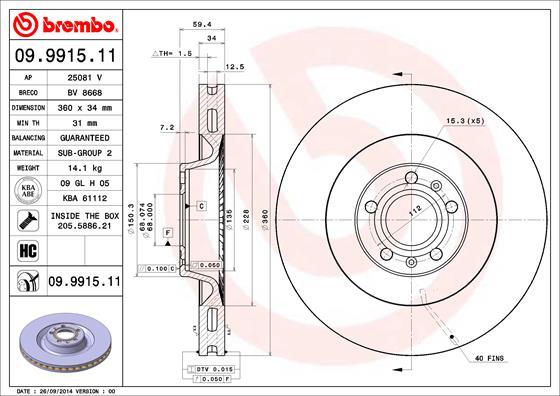 Brembo 09.9915.11 - Əyləc Diski furqanavto.az