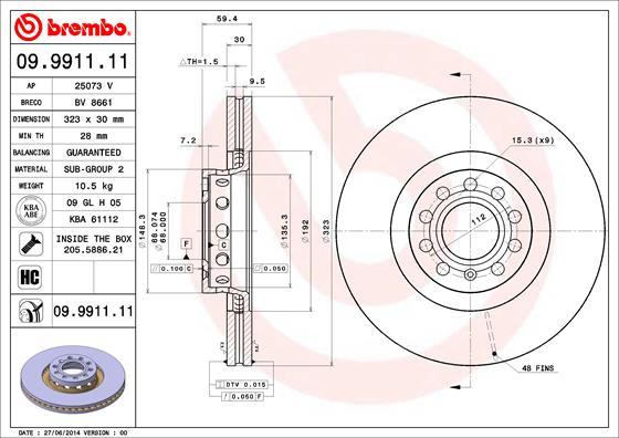 Brembo 09.9911.11 - Əyləc Diski furqanavto.az