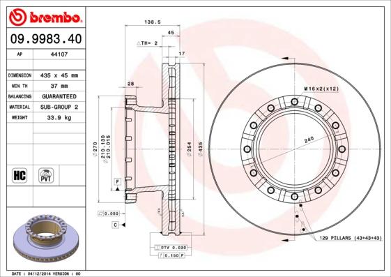 Brembo 09.9983.40 - Əyləc Diski furqanavto.az