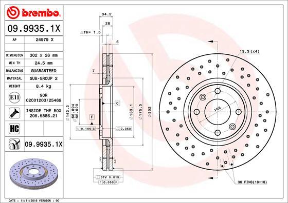 Brembo 09.9935.1X - Əyləc Diski furqanavto.az