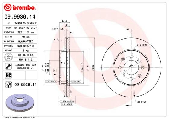 Brembo 09.9936.11 - Əyləc Diski furqanavto.az