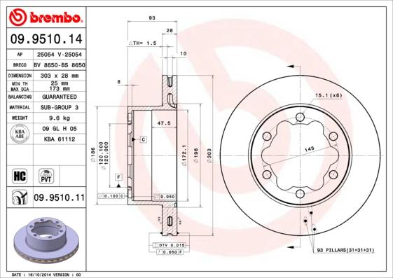 Brembo 09.9510.14 - Əyləc Diski furqanavto.az