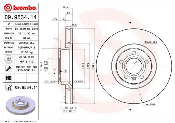 Brembo 09.9534.11 - Əyləc Diski furqanavto.az