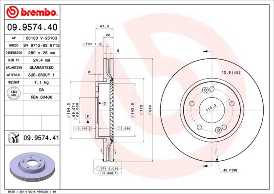 Brembo 09.9574.41 - Əyləc Diski furqanavto.az