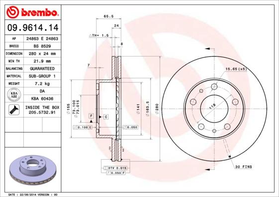 Brembo 09.9614.14 - Əyləc Diski furqanavto.az