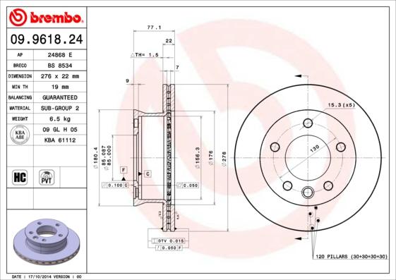 Brembo 09.9618.24 - Əyləc Diski furqanavto.az