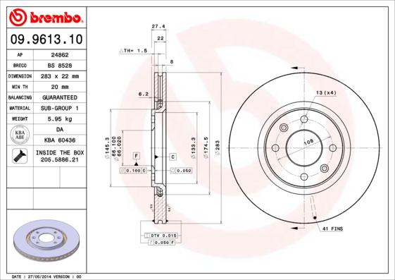 Brembo 09.9613.10 - Əyləc Diski furqanavto.az