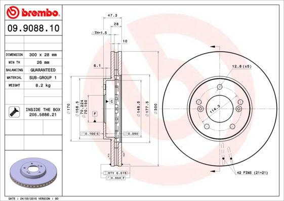 Brembo 09.9088.10 - Əyləc Diski furqanavto.az