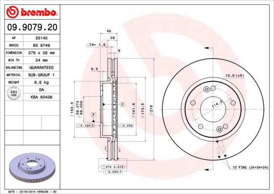 Brembo 09.9079.20 - Əyləc Diski furqanavto.az