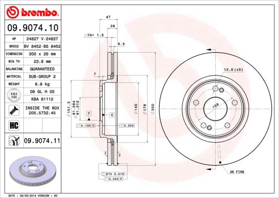 Brembo 09.9074.10 - Əyləc Diski furqanavto.az