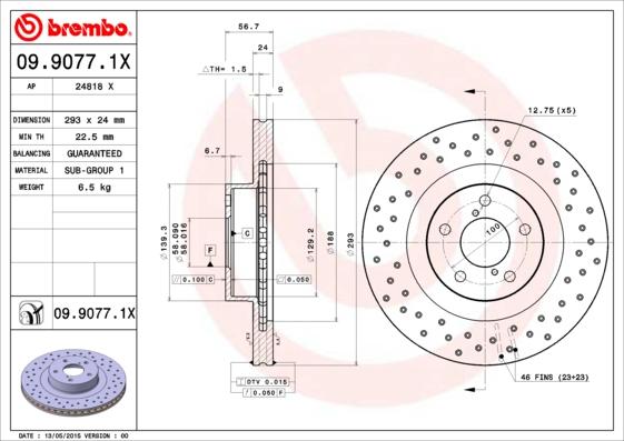 Brembo 09.9077.1X - Əyləc Diski furqanavto.az