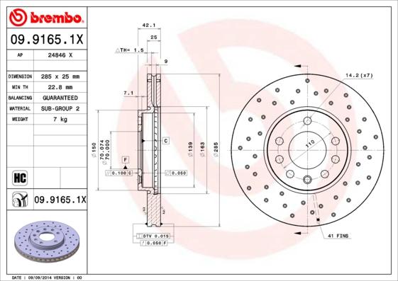 Brembo 09.9165.1X - Əyləc Diski furqanavto.az