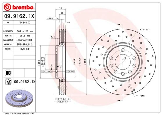 Brembo 09.9162.1X - Əyləc Diski furqanavto.az