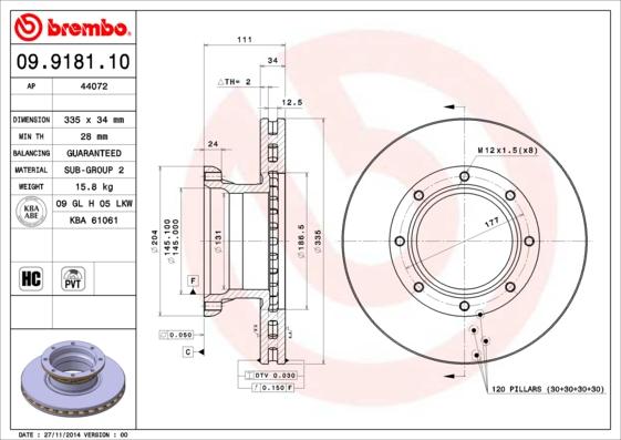 Brembo 09.9181.10 - Əyləc Diski furqanavto.az