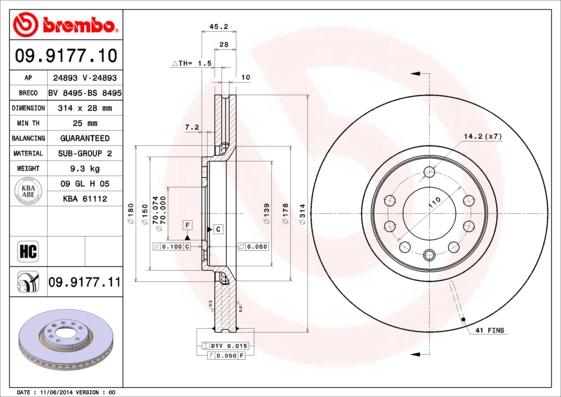 Brembo 09.9177.11 - Əyləc Diski furqanavto.az