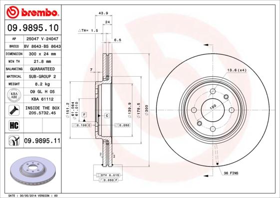 Brembo 09.9895.11 - Əyləc Diski furqanavto.az