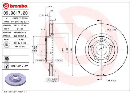 Brembo 09.9817.20 - Əyləc Diski furqanavto.az