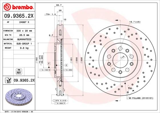 Brembo 09.9365.2X - Əyləc Diski furqanavto.az