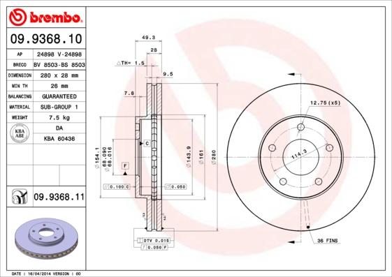 Brembo 09.9368.10 - Əyləc Diski furqanavto.az