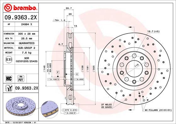 Brembo 09.9363.2X - Əyləc Diski furqanavto.az