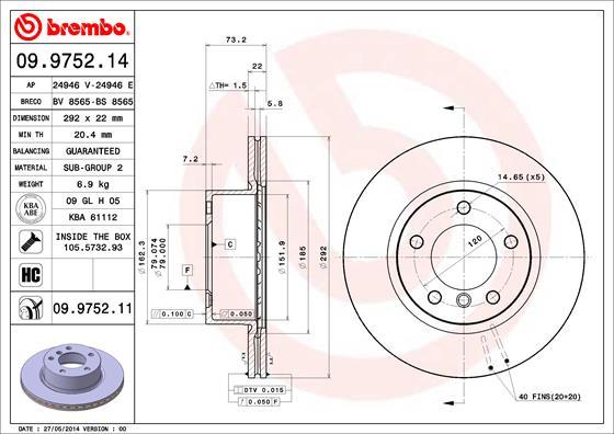 Brembo 09.9752.11 - Əyləc Diski furqanavto.az