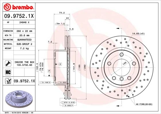 Brembo 09.9752.1X - Əyləc Diski furqanavto.az